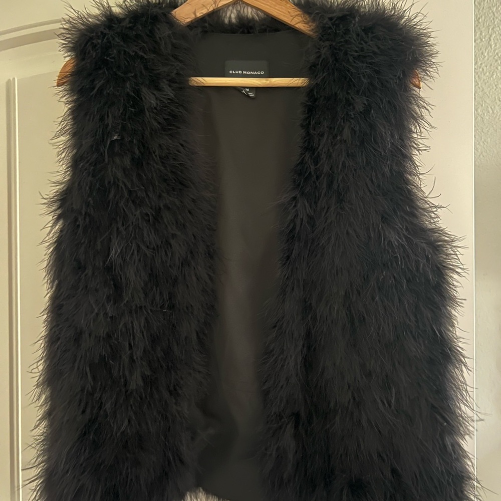 Club Monaco Black Shaggy Faux Fur Vest